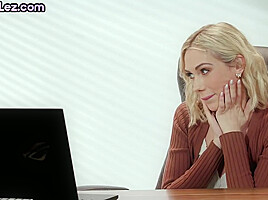 Lesbian babes lick each other hairy pussy in office