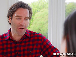 Petite asian teen student giving her private tutor blowjob